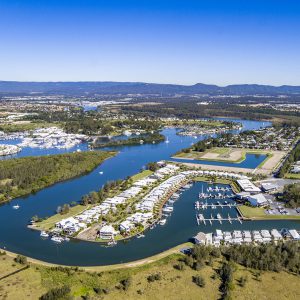 coomera quays waterfront real estate qm properties aerial view river